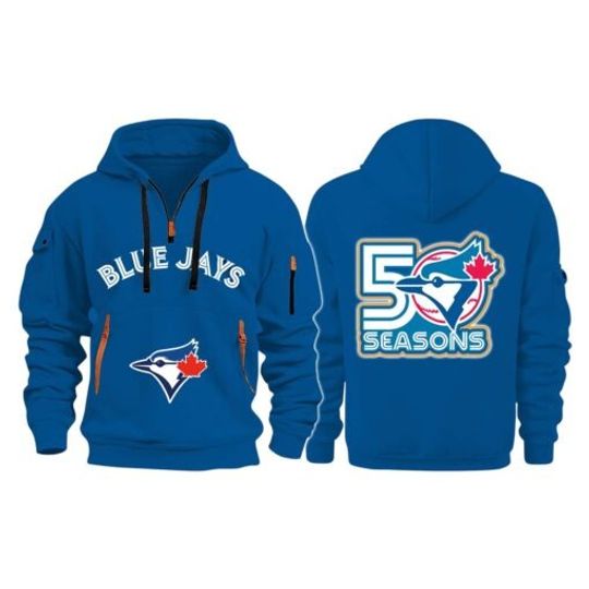 Blue-Blue Jay 50th Anniversary Commemorative Quarter Zip Hoodie
