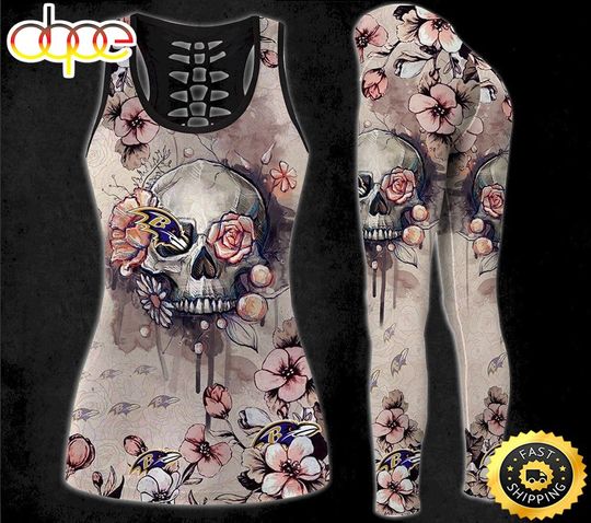Baltimore Ravens Skull Flower Women Tank Top & Leggings