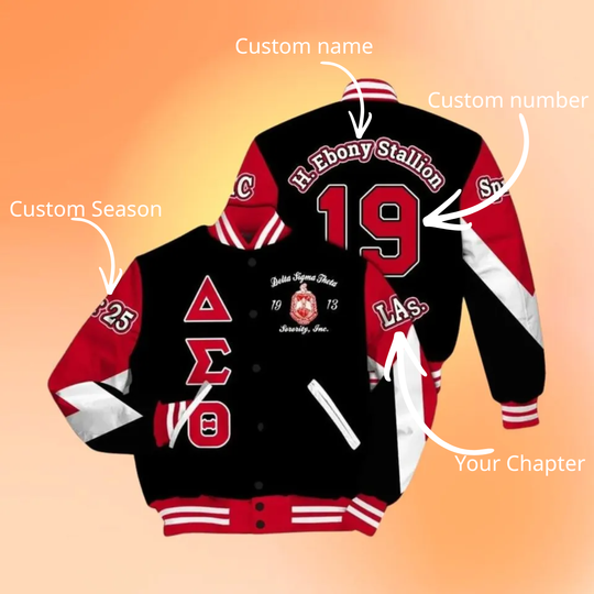 Ireishprint Delta Sigma Theta Chapter Varsity Jacket, Personalized Triangle Black 1914 Sorority Jacket