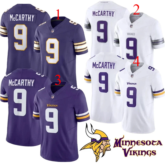 NWT Vikings #9 J.J. McCarthy Game Limited All Printed Football Jersey
