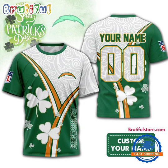 Discover Los Angeles Chargers 2026 football Personalized Happy St. Patrick’s Day 3D Shirt