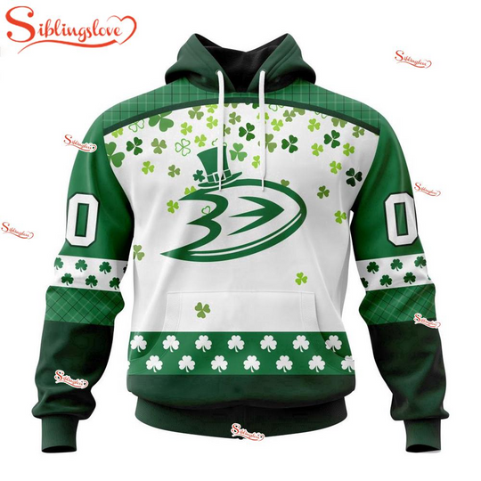 Custom Name And Number Anaheim Ducks Happy St. Patrick’s Day 3D Hoodie