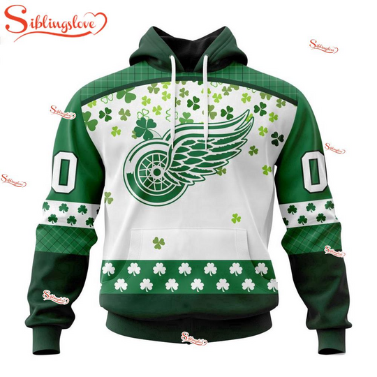 Discover Custom Name And Number Detroit Red Wings Happy St. Patrick’s Day 3D Hoodie