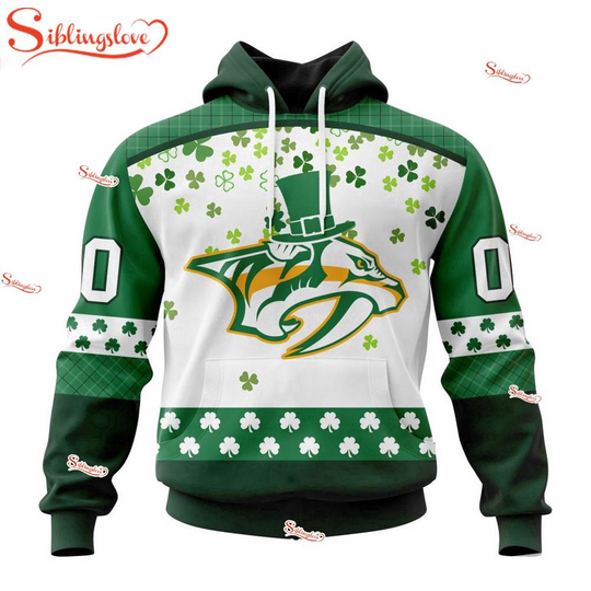 Discover Custom Name And Number Nashville Predators Happy St. Patrick’s Day 3D Hoodie