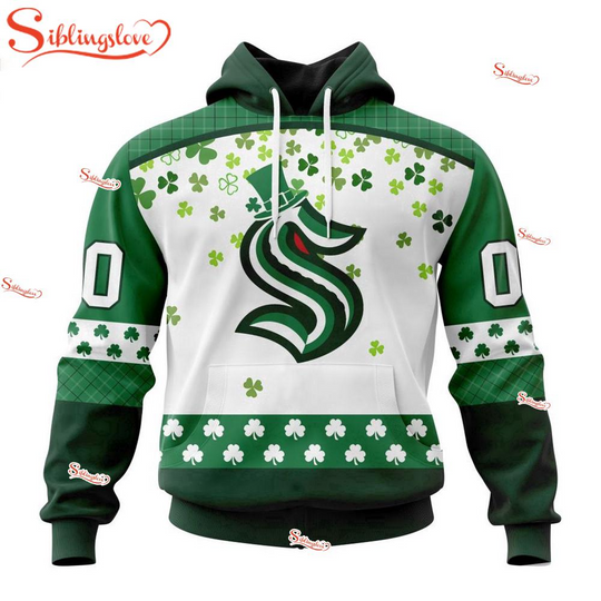 Discover Custom Name And Number Seattle Kraken Happy St. Patrick’s Day 3D Hoodie