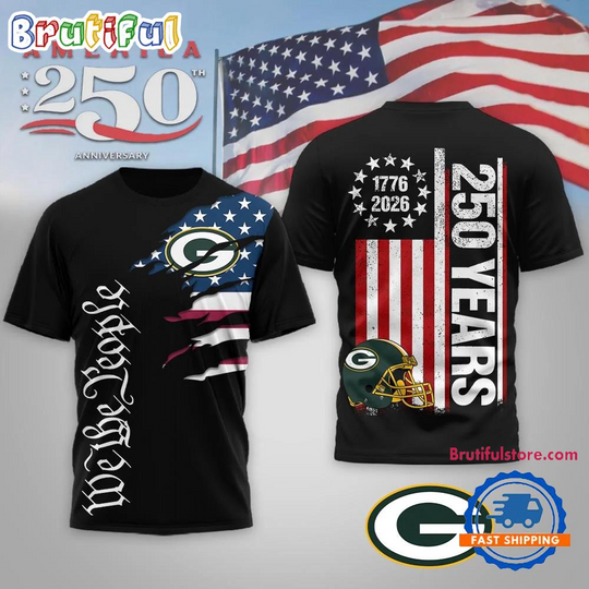 Green Bay Packers football We The People USA 250th Anniversary Black T Shirt