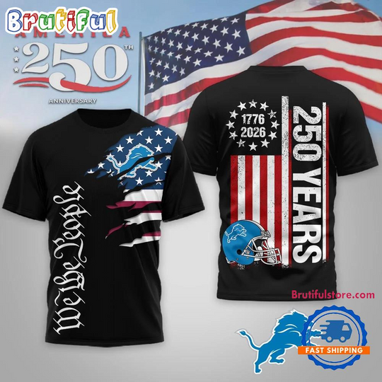 Detroit Lions football We The People USA 250th Anniversary Black T Shirt