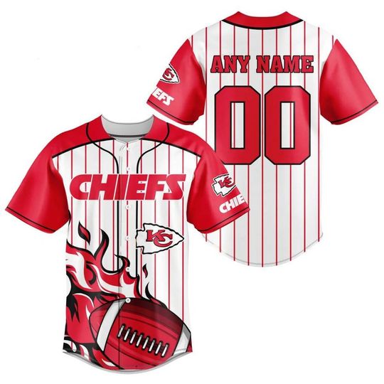 Kansas City Chiefs Flame Stripes Personalized Baseball Jersey