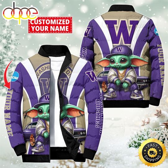 Discover NCAA Washington Huskies Sport Baby Yoda Puffer Jacket For Fans
