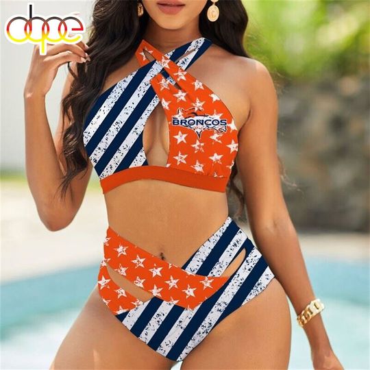 Denver Broncos Crisscross Swimsuit, Beach Swimsuit, Gift For Fan, Women