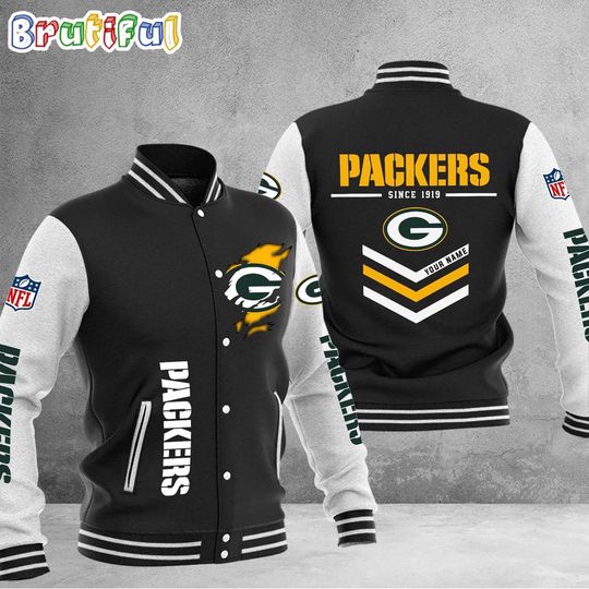 Green Bay Packers Football Team Personalized Varsity Baseball Jacket