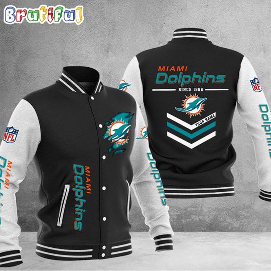 Miami Dolphins Football Team Personalized Varsity Baseball Jacket