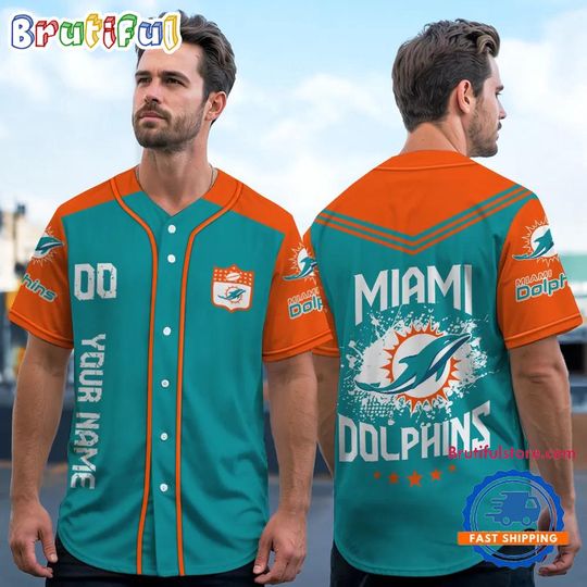 football Miami Dolphins Personalized Baseball Jersey