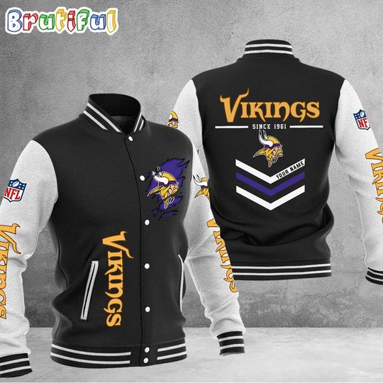 Minnesota Vikings Football Team Personalized Varsity Baseball Jacket