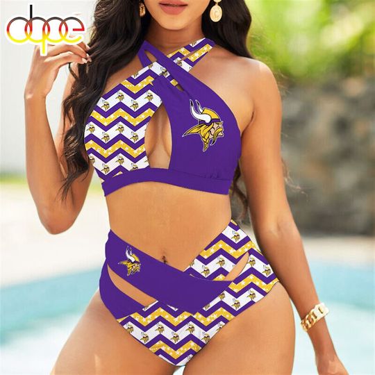 Minnesota Vikings Crisscross Swimsuit, Beach Swimsuit, Gift For Fan, Women