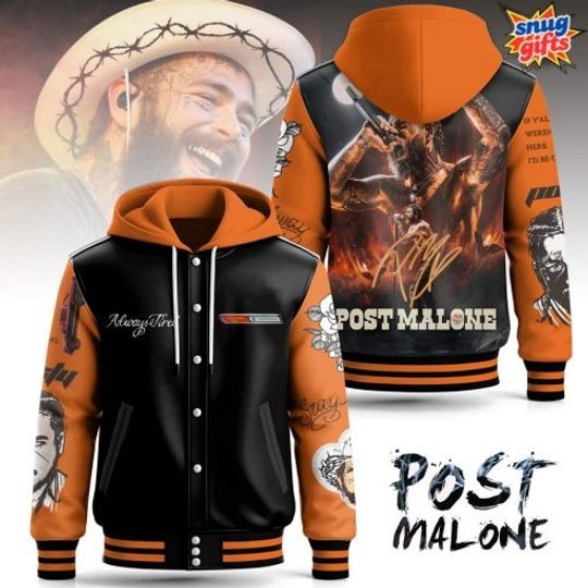 Post Malone Tour Flame Special Hooded Baseball Jacket
