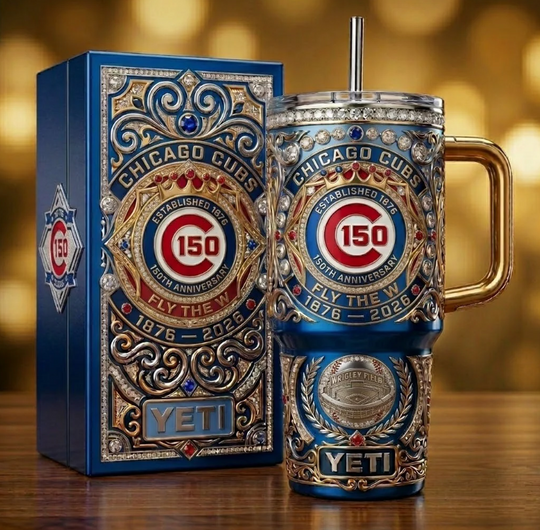 Discover Cubs 150th Years Anniersary 40 oz Tumbler with Lid and Handle