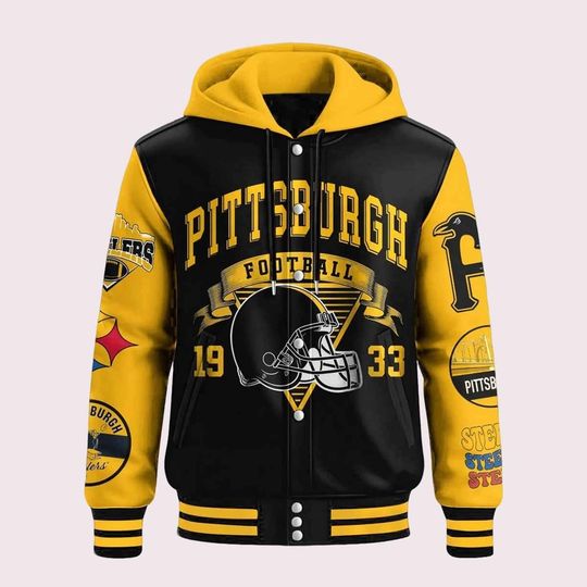 Steeler Football Hooded Baseball Jacket