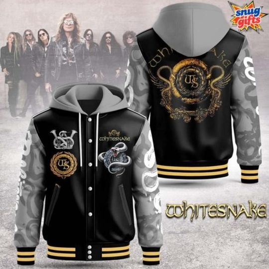 Discover Whitesnake Serpent Emblem Rock Hooded Varsity Jacket