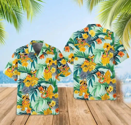 Discover Pluto Dog Cartoon Hawaiian Button Down Shirt