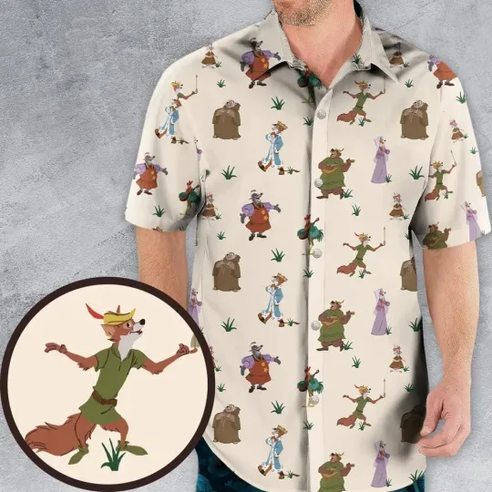 Robin Hood Characters Hawaiian Button Down Shirt