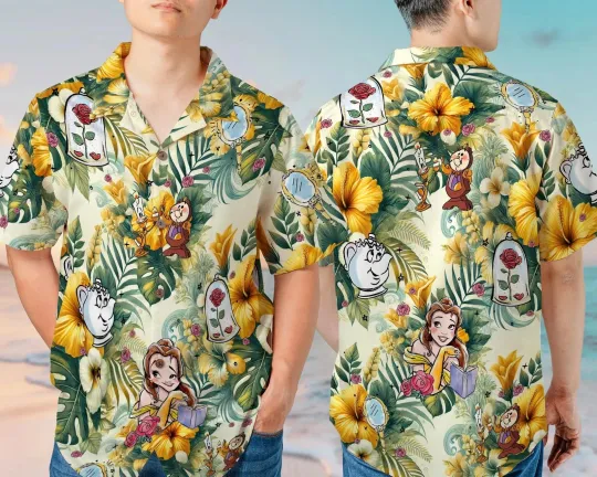 Beauty And The Beast Hawaiian Button Down Shirt