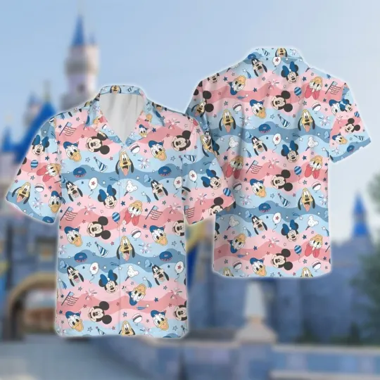Discover Mickey And Friends Hawaiian Button Down Shirt