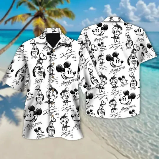 Discover Mickey And Friends Hawaiian Button Down Shirt