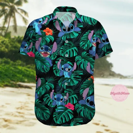 Discover Tropical Stitch Hawaiian Button Down Shirt