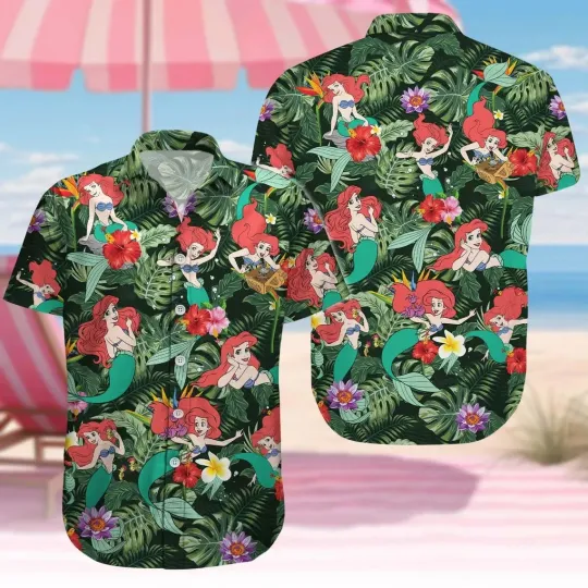 Little Mermaid Movie Hawaiian Button Down Shirt