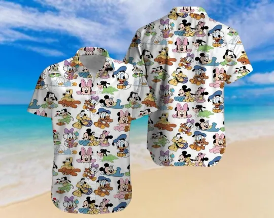 Discover Mickey And Friends Hawaiian Button Down Shirt