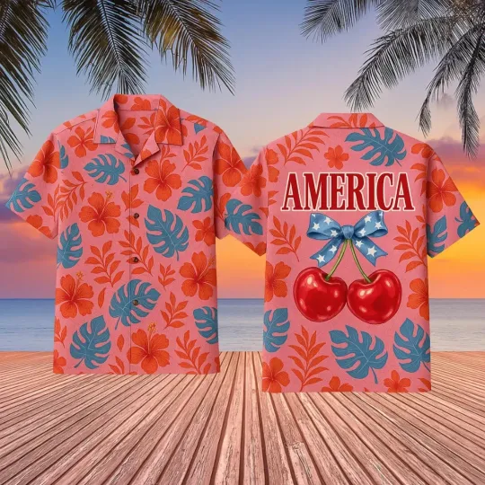 Discover Coquette USA  4th July Hawaiian Button Down Shirt