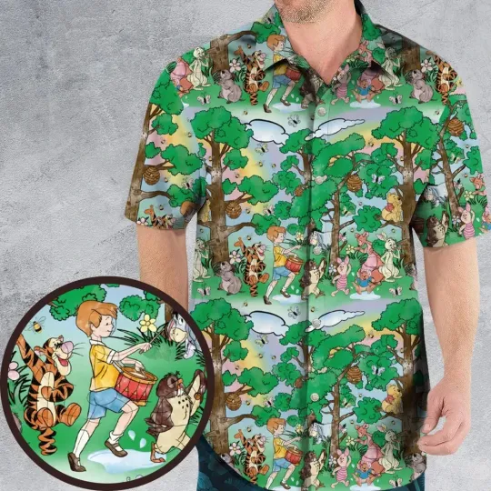 Discover Bear And Friends Winnie The Pooh Hawaiian Button Down Shirt