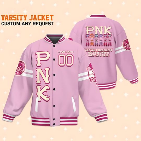 Discover Custom Name Number PNK Uniform Varsity Baseball Jacket, Printed Personalized Letterman Jackets For Adult Youth Kid