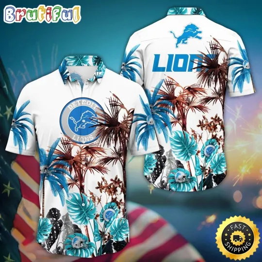 Discover football Detroit Lionss Hawaiian Shirt Palm Tree Aloha Shirt For Fans