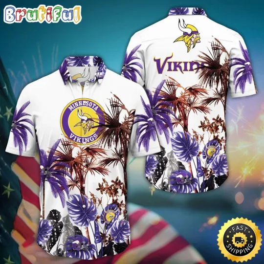 Discover football Minnesota Vikingss Hawaiian Shirt Palm Tree Aloha Shirt For Fans