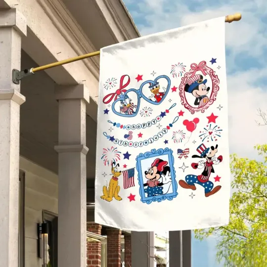 Discover Mickey & Friends Patriotic House Flag, 4th Of July Flag