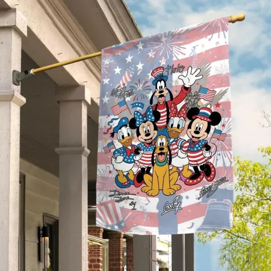 Discover 250 Years Of Freedom Mickey & Friends House Flag, 4th Of July Flag