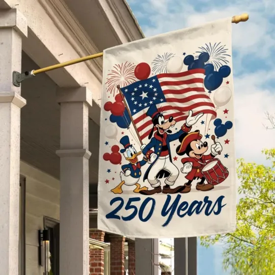 Discover 250 Years Of Freedom Mickey & Friends House Flag, 4th Of July Flag