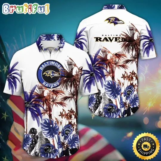 Discover football Baltimore Ravens Hawaiian Shirt Palm Tree Aloha Shirt For Fans