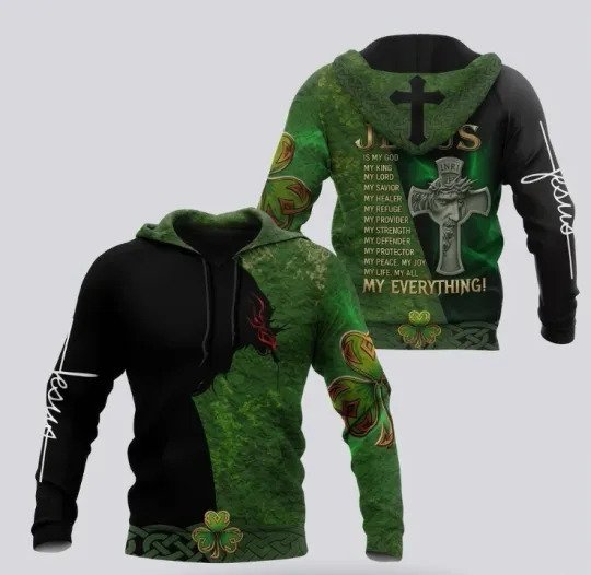 Discover St Patrick’s Day Hoodie, Jesus Irish Saint Patrick Day 3D All Over Printed
