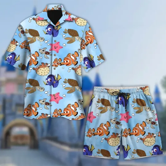 Discover Fish And Turtle Cartoon Hawaiian Shirt And Short