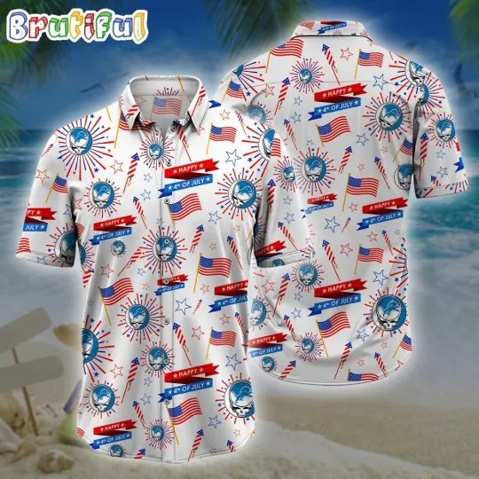 Discover football Detroit Lionss 4th Of July Grateful Skull Head Hawaiian Shirt
