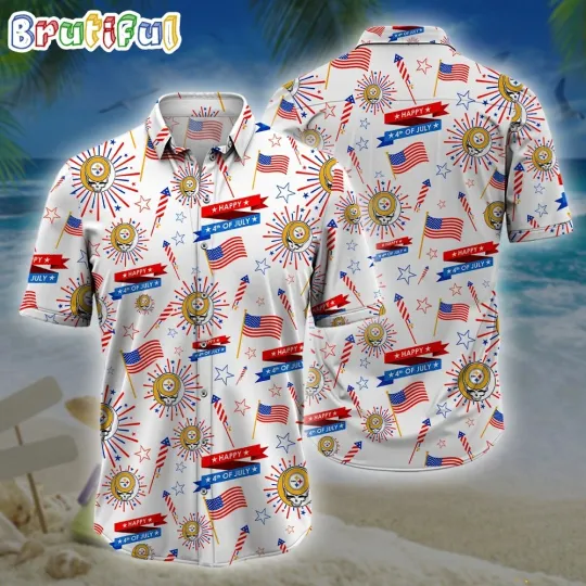 football Pittsburgh Steeler 4th Of July Grateful Skull Head Hawaiian Shirt