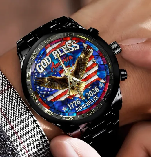 Discover Personalized 250th Anniversary God Bless America Eagle 1776–2026 Men's Watch