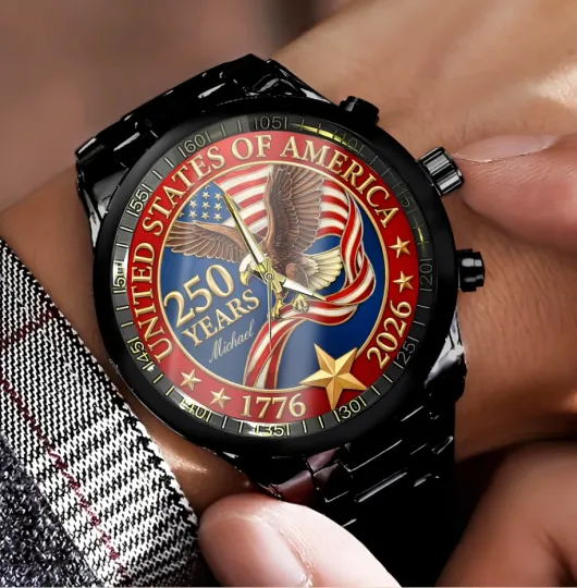 Discover Personalized 250th Anniversary God Bless America Eagle 1776–2026 Men's Watch