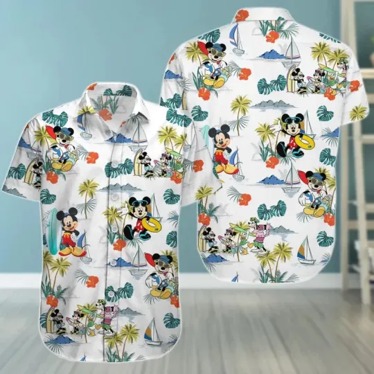 Discover Disney Mickey And Friends Tropical Vacation White Hawaiian Shirt