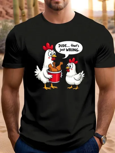 Discover Men'S Plus Size T-Shirt in Black Featuring a Cartoon Design of Two White Chicken