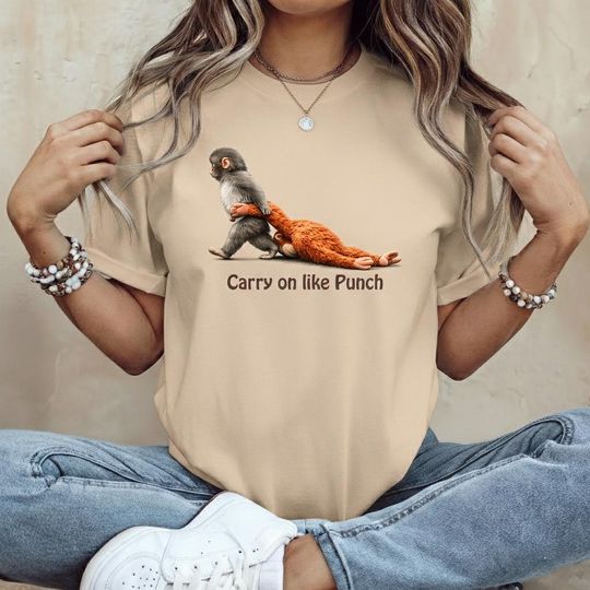 Discover Carry On Like Punch T-shirt, Japanese Macaque Fan Tee, Ichikawa City Zoo Monkey Plushie Tee, Protect Punch Meme, Gift for Resilience
