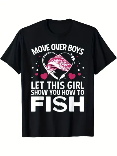 Discover Black Tee with Pink Lips & Hearts Design - "Move Over Boys" Slogan